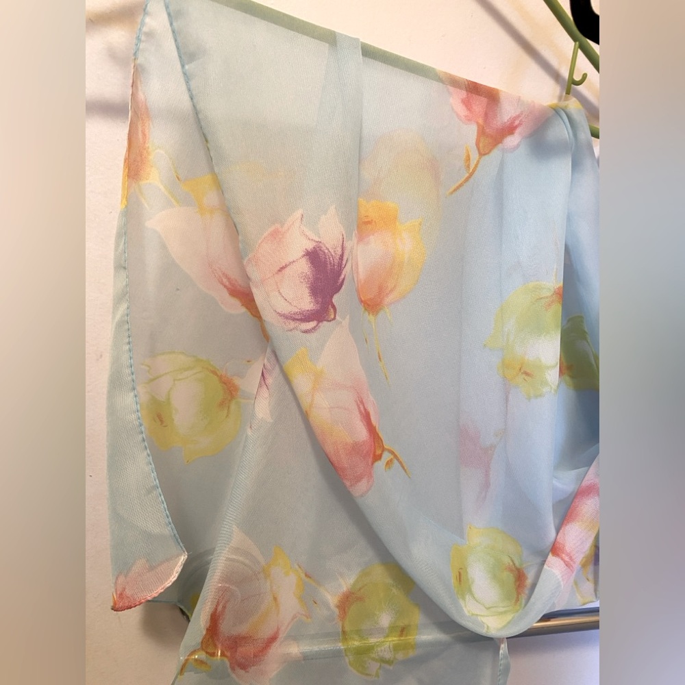 Floral sky blue chiffon scarf